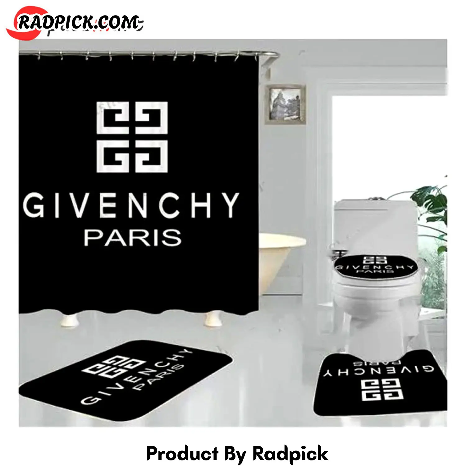 Givenchy paris black bathroom set hot luxury shower curtain bath rug mat home decor 299 bathroom accessory sets rp387863